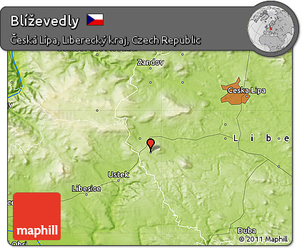Physical Map of Blíževedly