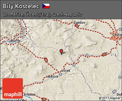 Shaded Relief Map of Bílý Kostelec