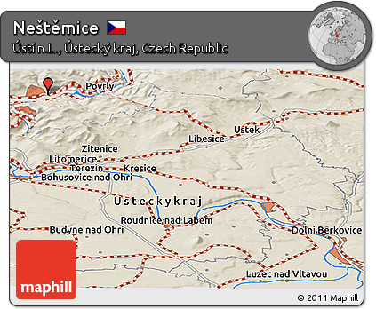 Shaded Relief Panoramic Map of Neštěmice