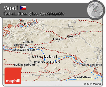 Shaded Relief Panoramic Map of Veselí