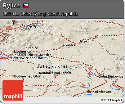 Shaded Relief Panoramic Map of Ryjice