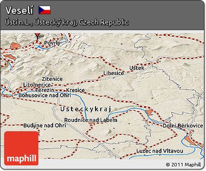 Shaded Relief Panoramic Map of Veselí