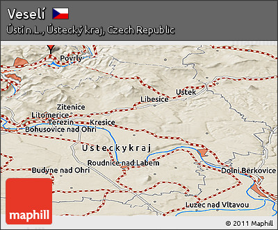 Shaded Relief Panoramic Map of Veselí