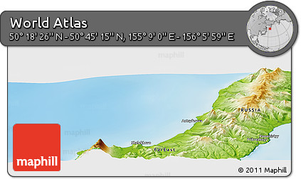 Physical Panoramic Map of the Area around 50° 31' 50" N, 155° 37' 30" E