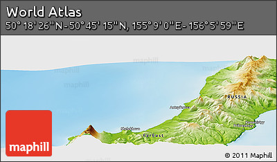 Physical Panoramic Map of the Area around 50° 31' 50" N, 155° 37' 30" E