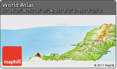 Physical Panoramic Map of the Area around 50° 31' 50" N, 155° 37' 30" E