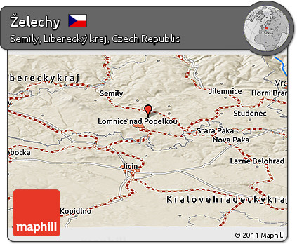 Shaded Relief Panoramic Map of Želechy