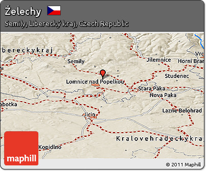 Shaded Relief Panoramic Map of Želechy