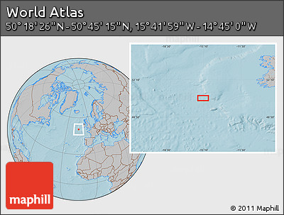 Gray Location Map of the Area around 50° 31' 50" N, 15° 13' 29" W, hill shading