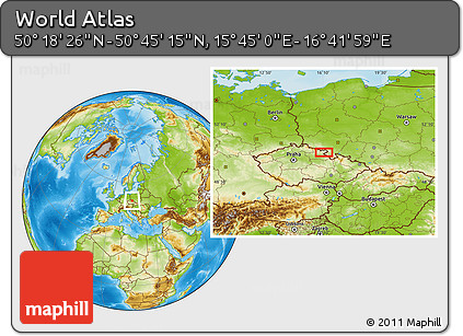 Physical Location Map of the Area around 50° 31' 50" N, 16° 13' 30" E