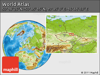 Physical Location Map of the Area around 50° 31' 50" N, 16° 13' 30" E