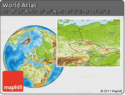 Physical Location Map of the Area around 50° 31' 50" N, 16° 13' 30" E