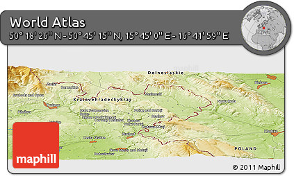 Physical Panoramic Map of the Area around 50° 31' 50" N, 16° 13' 30" E