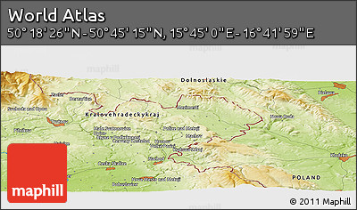 Physical Panoramic Map of the Area around 50° 31' 50" N, 16° 13' 30" E