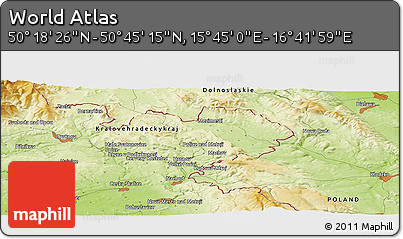 Physical Panoramic Map of the Area around 50° 31' 50" N, 16° 13' 30" E