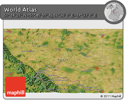 Satellite 3D Map of the Area around 50° 31' 50" N, 17° 4' 30" E
