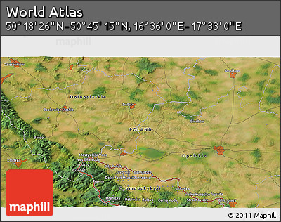 Satellite 3D Map of the Area around 50° 31' 50" N, 17° 4' 30" E