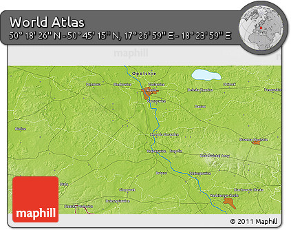 Physical 3D Map of the Area around 50° 31' 50" N, 17° 55' 29" E