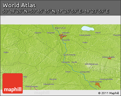 Physical 3D Map of the Area around 50° 31' 50" N, 17° 55' 29" E