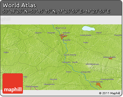 Physical 3D Map of the Area around 50° 31' 50" N, 17° 55' 29" E