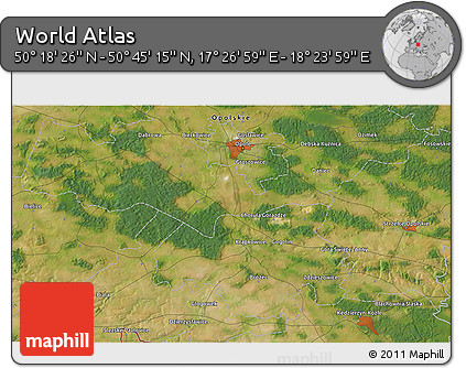 Satellite 3D Map of the Area around 50° 31' 50" N, 17° 55' 29" E