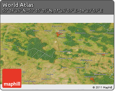 Satellite 3D Map of the Area around 50° 31' 50" N, 17° 55' 29" E