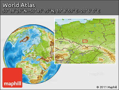 Physical Location Map of the Area around 50° 31' 50" N, 19° 37' 30" E