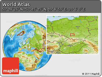 Physical Location Map of the Area around 50° 31' 50" N, 19° 37' 30" E