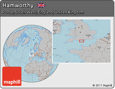 Gray Location Map of Hamworthy, hill shading