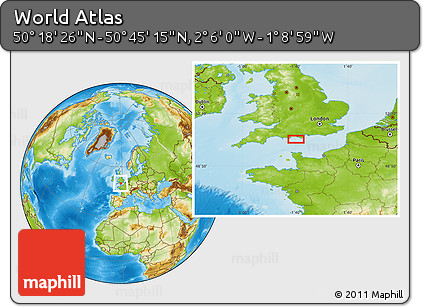 Physical Location Map of the Area around 50° 31' 50" N, 1° 37' 30" W
