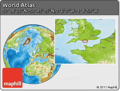 Physical Location Map of the Area around 50° 31' 50" N, 1° 37' 30" W