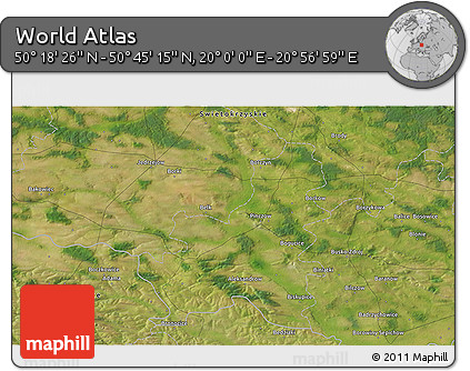 Satellite 3D Map of the Area around 50° 31' 50" N, 20° 28' 30" E