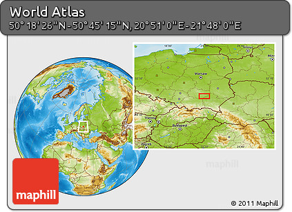 Physical Location Map of the Area around 50° 31' 50" N, 21° 19' 30" E