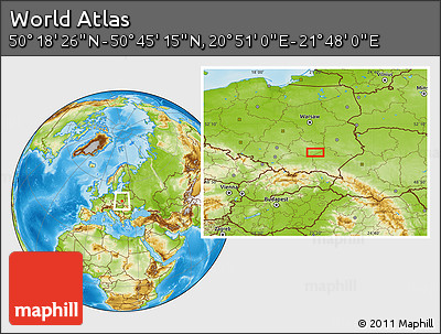 Physical Location Map of the Area around 50° 31' 50" N, 21° 19' 30" E