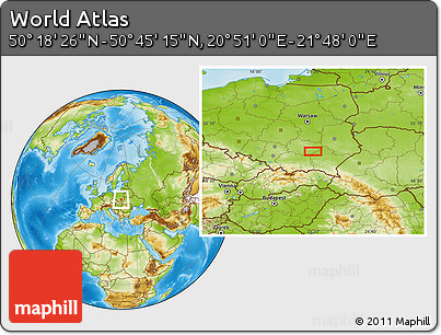 Physical Location Map of the Area around 50° 31' 50" N, 21° 19' 30" E
