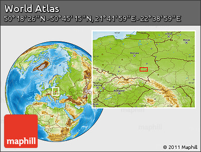 Physical Location Map of the Area around 50° 31' 50" N, 22° 10' 29" E