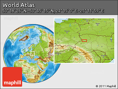 Physical Location Map of the Area around 50° 31' 50" N, 24° 43' 30" E