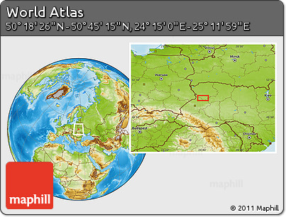 Physical Location Map of the Area around 50° 31' 50" N, 24° 43' 30" E