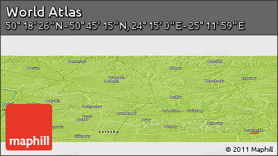 Physical Panoramic Map of the Area around 50° 31' 50" N, 24° 43' 30" E