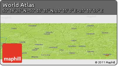 Physical Panoramic Map of the Area around 50° 31' 50" N, 24° 43' 30" E