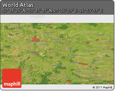 Satellite 3D Map of the Area around 50° 31' 50" N, 26° 25' 29" E