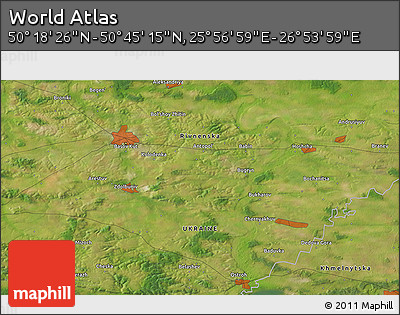 Satellite 3D Map of the Area around 50° 31' 50" N, 26° 25' 29" E