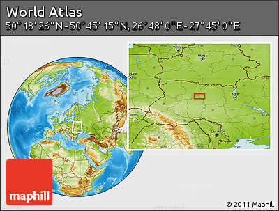 Physical Location Map of the Area around 50° 31' 50" N, 27° 16' 29" E