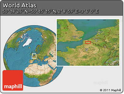 Satellite Location Map of the Area around 50° 31' 50" N, 2° 37' 30" E