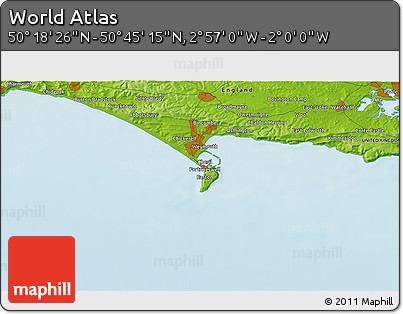 Physical 3D Map of the Area around 50° 31' 50" N, 2° 28' 30" W