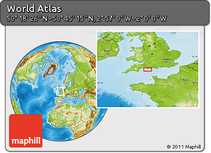 Physical Location Map of the Area around 50° 31' 50" N, 2° 28' 30" W