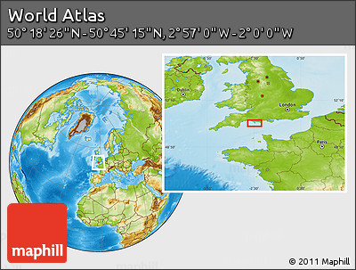 Physical Location Map of the Area around 50° 31' 50" N, 2° 28' 30" W