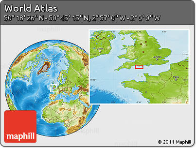 Physical Location Map of the Area around 50° 31' 50" N, 2° 28' 30" W