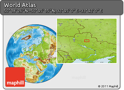 Physical Location Map of the Area around 50° 31' 50" N, 33° 13' 30" E