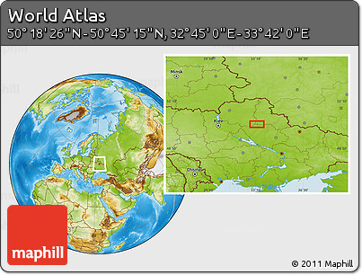 Physical Location Map of the Area around 50° 31' 50" N, 33° 13' 30" E